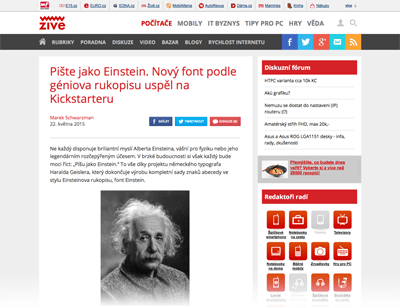 2015-05-22 Pište jako Einstein. Nový font podle géniova rukopisu uspěl na Kickstarteru – Živě.cz - ZIVE-Web