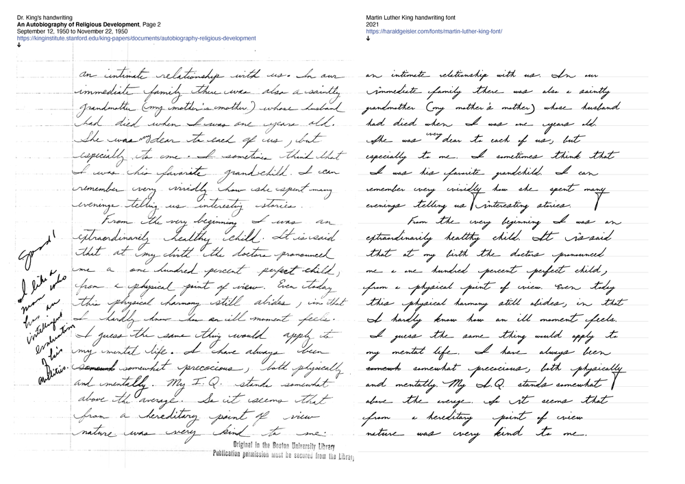 Martin Luther King Jr Handwriting Font Update 14 Harald Geisler